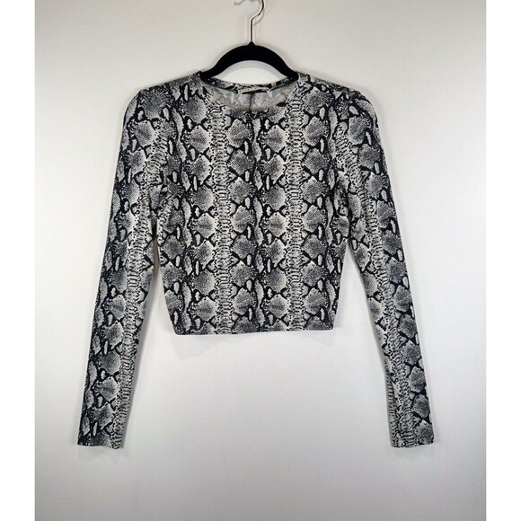 Alice + Olivia Womens Top Gray Delaina Snakeskin Print Cropped Long Sleeve XS - Picture 4 of 12